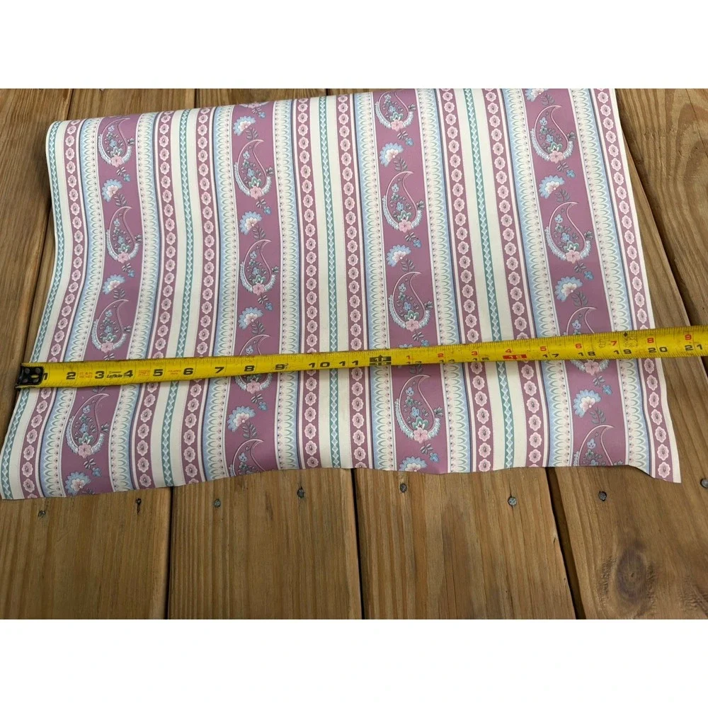 Vintage 80s Floral Wallpaper Roll Cottagecore Striped Paisley